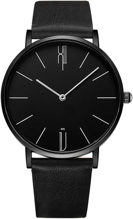 Mens Watches Ultra-Thin Minimalist Water Resistant Fashion Quartz Wrist Watch with Two Hand for Men Unisex Dress Casual Simple with Leather Band, WJ42-B
