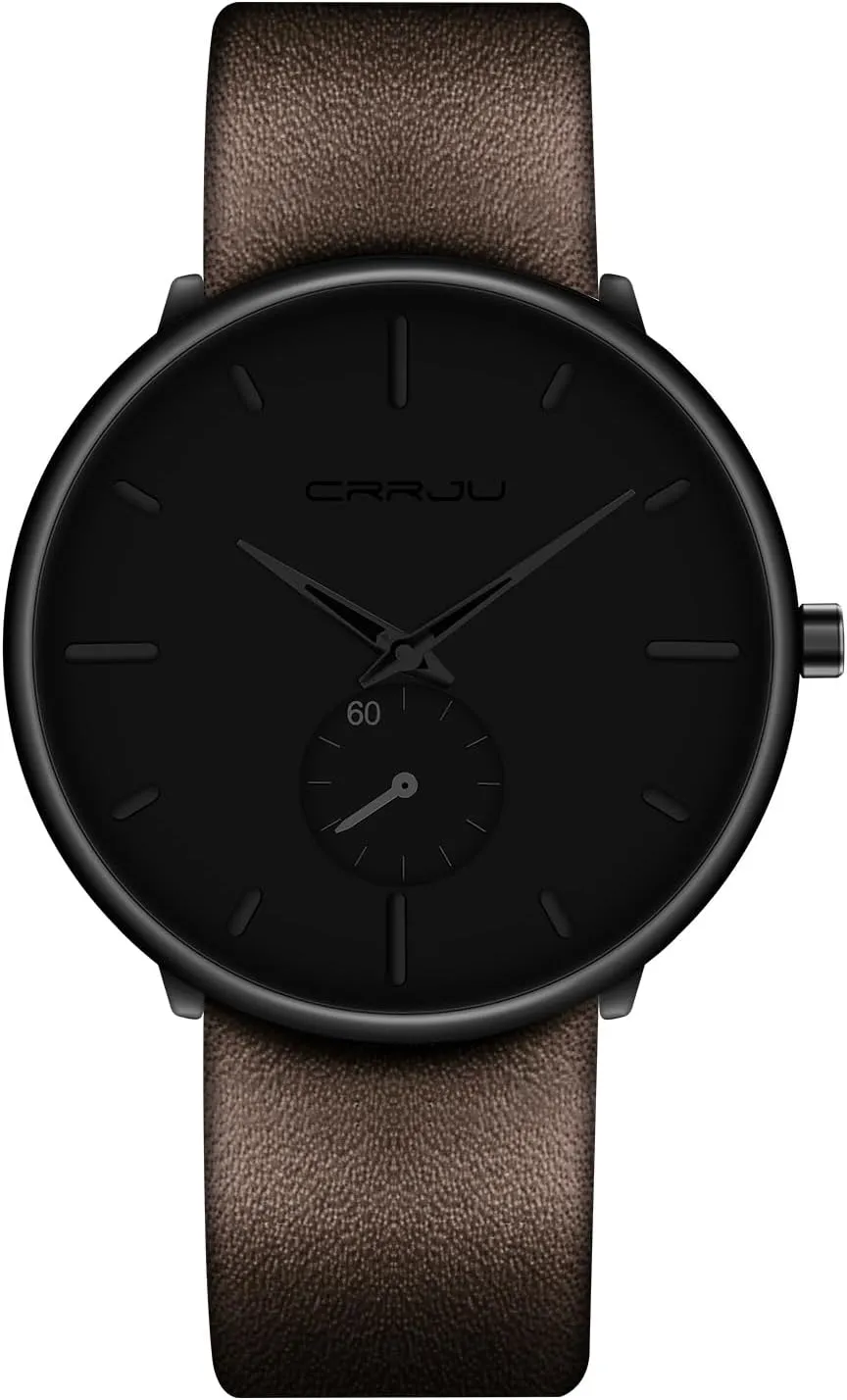 Mens Watches Ultra-Thin Minimalist Waterproof-Fashion Wrist Watch for Men Unisex Dress with Leather Band