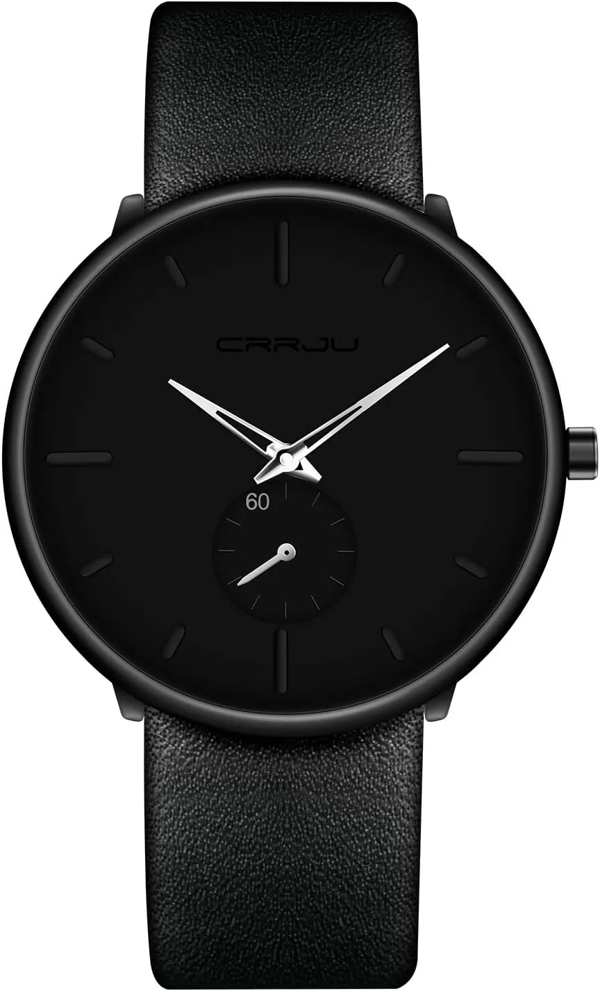 Mens Watches Ultra-Thin Minimalist Waterproof-Fashion Wrist Watch for Men Unisex Dress with Leather Band