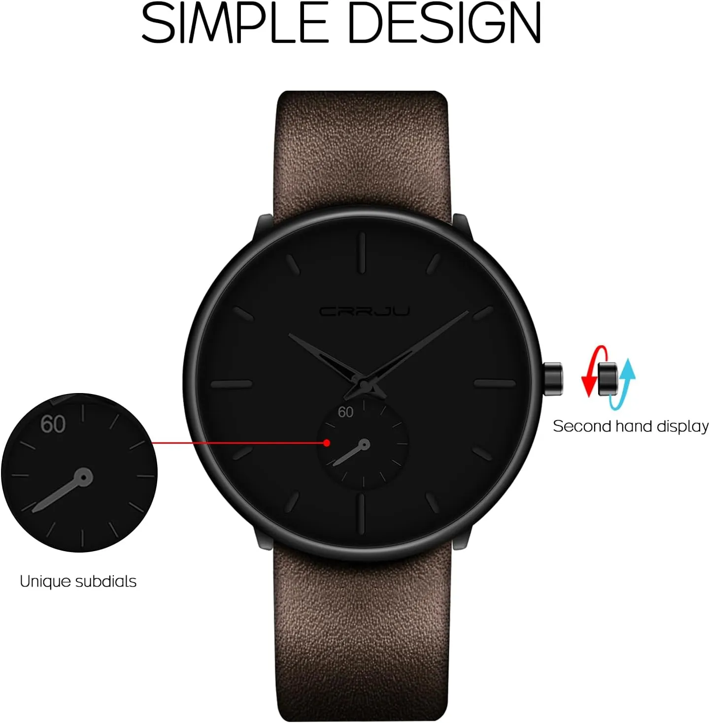 Mens Watches Ultra-Thin Minimalist Waterproof-Fashion Wrist Watch for Men Unisex Dress with Leather Band