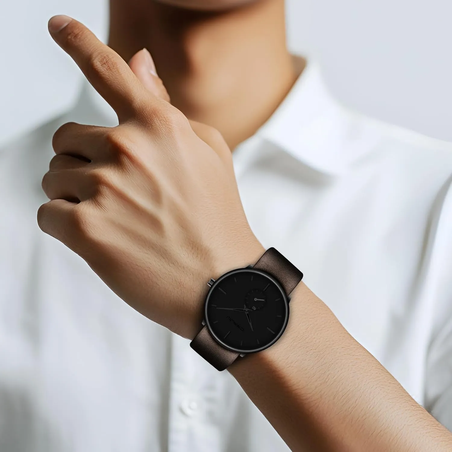 Mens Watches Ultra-Thin Minimalist Waterproof-Fashion Wrist Watch for Men Unisex Dress with Leather Band