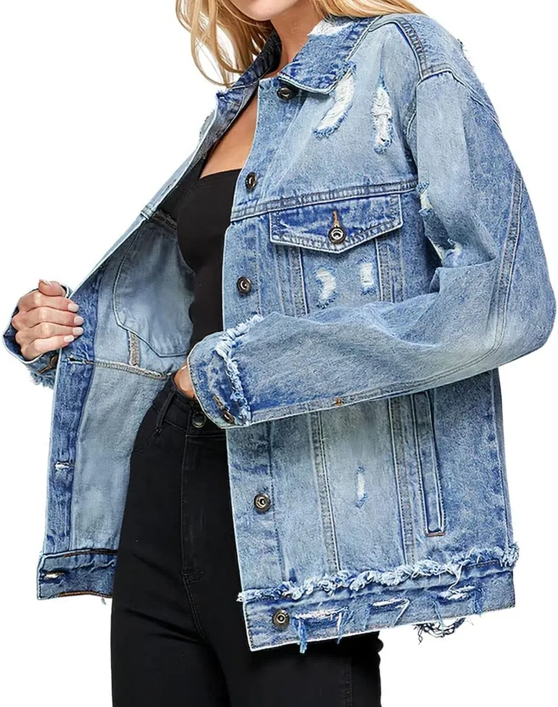 Meowdy Women's Oversized Denim Jacket - Cute Ladies Denim Jacket - Funny Denim Jacket
