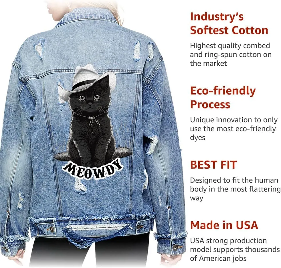 Meowdy Women's Oversized Denim Jacket - Cute Ladies Denim Jacket - Funny Denim Jacket