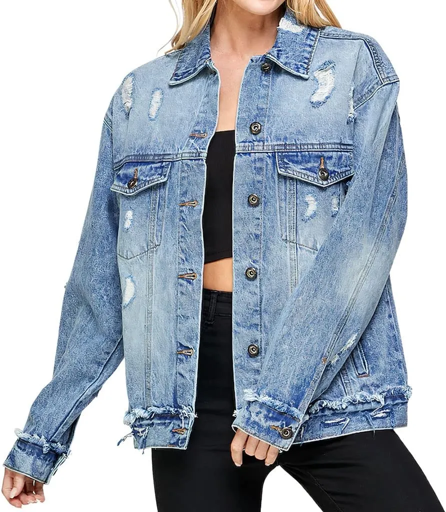 Meowdy Women's Oversized Denim Jacket - Cute Ladies Denim Jacket - Funny Denim Jacket