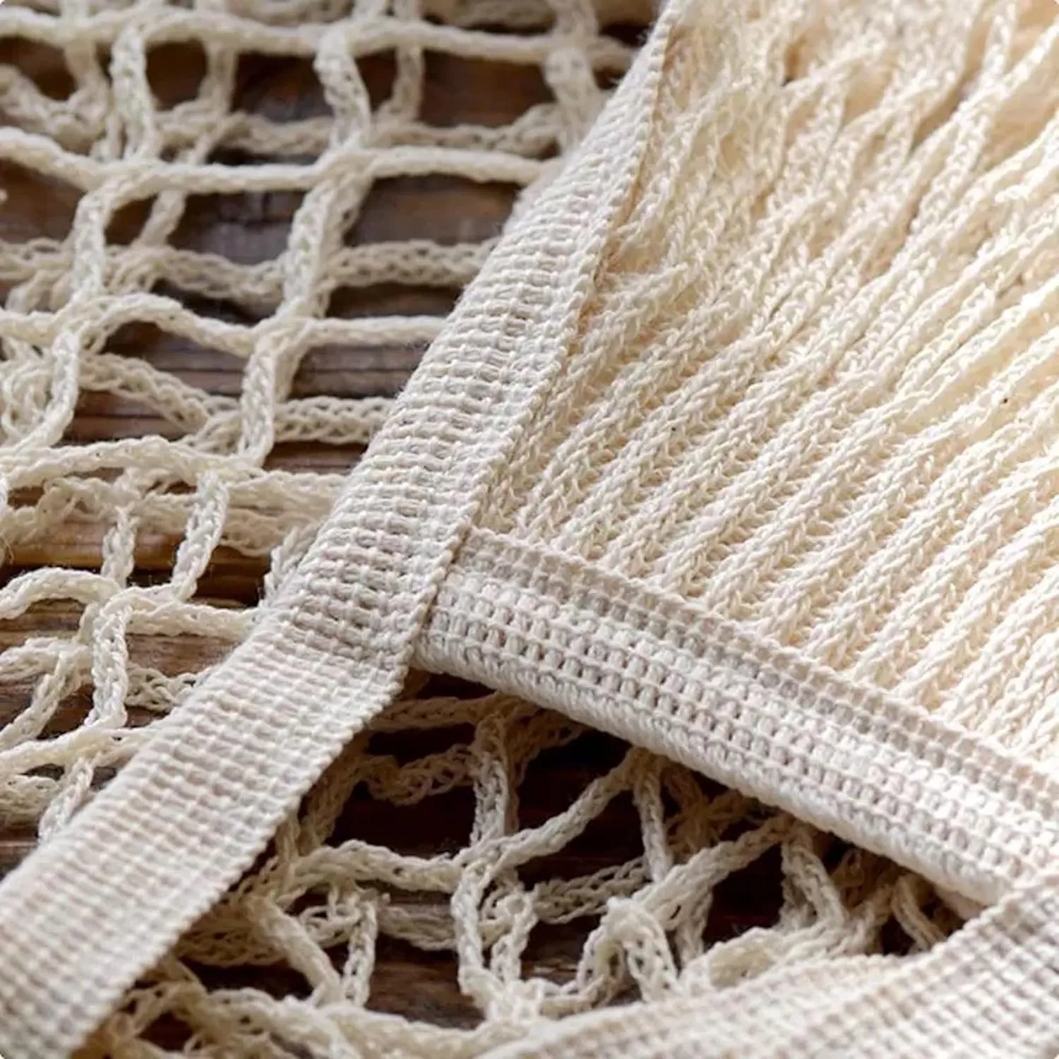 Mesh Net Bag with Long Shoulder Handle Bag Stretchable Reusable for Grocery Shopping Beach Toys Storage (Natural Beige)
