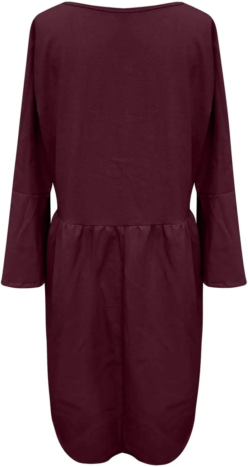 Midi Dress Women Plain 3/4 Sleeve Ruffle Aline Swing Casual Dresses Fashion Trendy 2025 Plus Size Cotton Linen Clothes