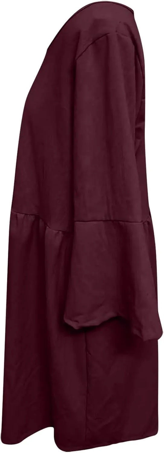 Midi Dress Women Plain 3/4 Sleeve Ruffle Aline Swing Casual Dresses Fashion Trendy 2025 Plus Size Cotton Linen Clothes