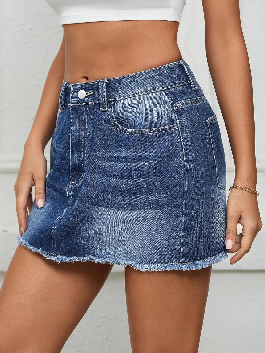 Milumia Women's High Waist Bodycon Denim Mini Skirt Y2K Raw Hem Jean Skirt