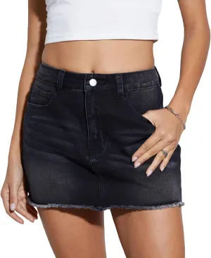 Milumia Women's High Waist Bodycon Denim Mini Skirt Y2K Raw Hem Jean Skirt