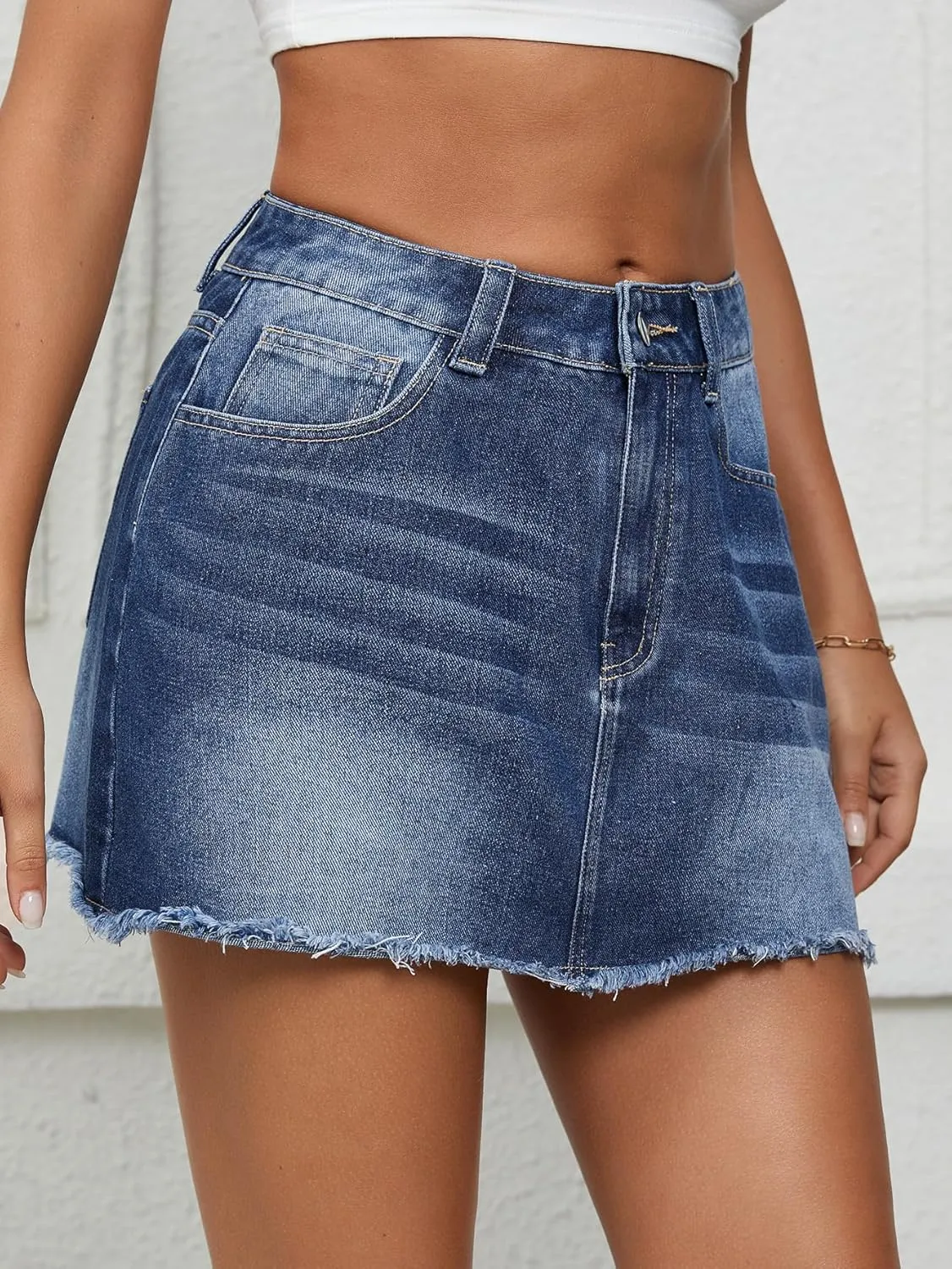 Milumia Women's High Waist Bodycon Denim Mini Skirt Y2K Raw Hem Jean Skirt