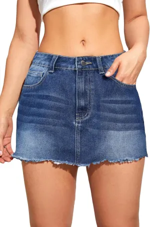 Milumia Women's High Waist Bodycon Denim Mini Skirt Y2K Raw Hem Jean Skirt