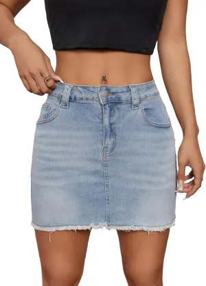 Milumia Women's High Waist Bodycon Denim Mini Skirt Y2K Raw Hem Jean Skirt