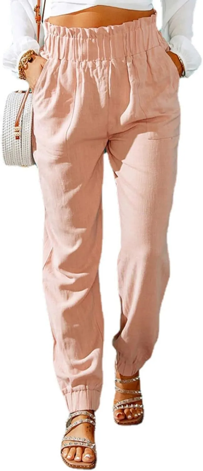 Mmoneyake Women's Elastic High Waist Pants Slim Fit Casual Office Pencil Pants Casual Solid Jogger Pants Trouser with Pockets