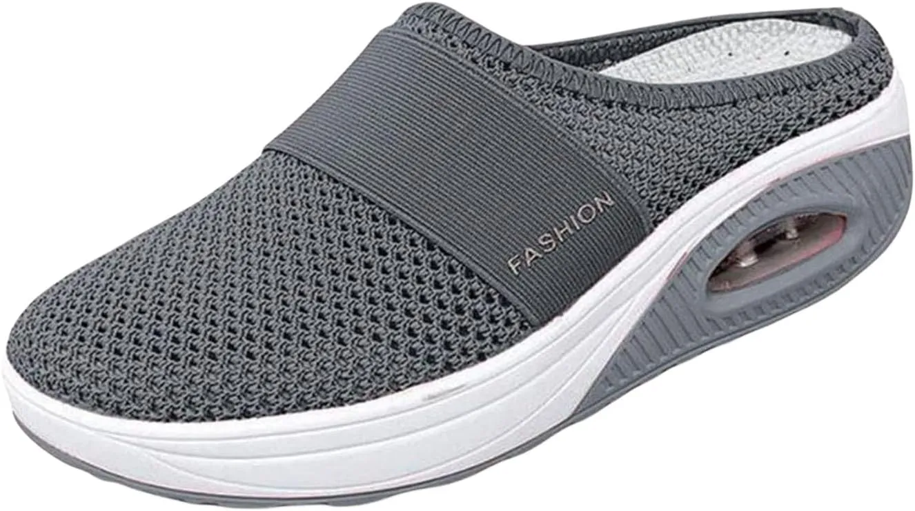 Mules for Women 2025 Backless Walking Sneakers Summer Slip-On Mule Shoes Mesh Air Cushion Orthopedic Diabetic Shoes with Arch-Support Open Back Slip On Shoes Breathable Slippers Closed Toe Slides