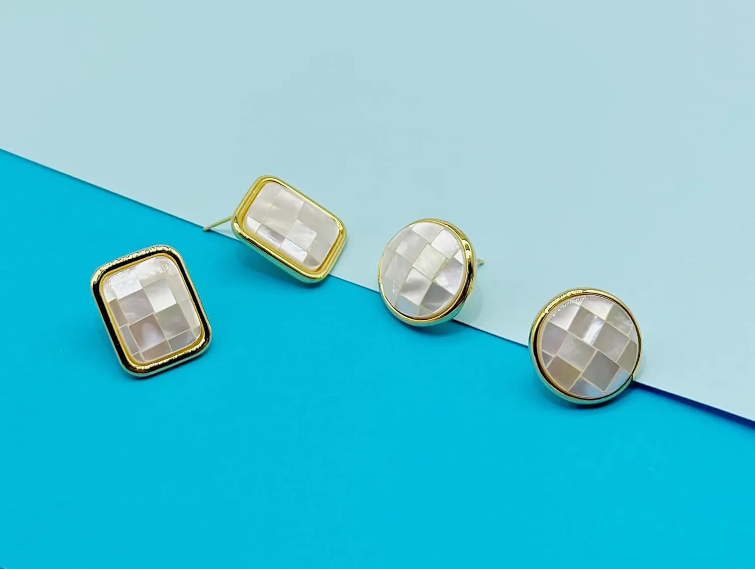 Natural Shell Heart Square Chic Chunky Stud Earrings for Women Minimalist Trendy Gold Silver Dainty Lightweight Piercing Party Earrings Unique Birthday Jewelry