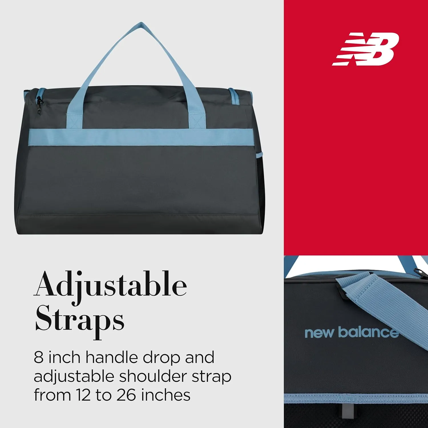 New Balance Duffel Bag, Medium Gym Travel Luggage with Carry Handles and Adjustable Shoulder Strap