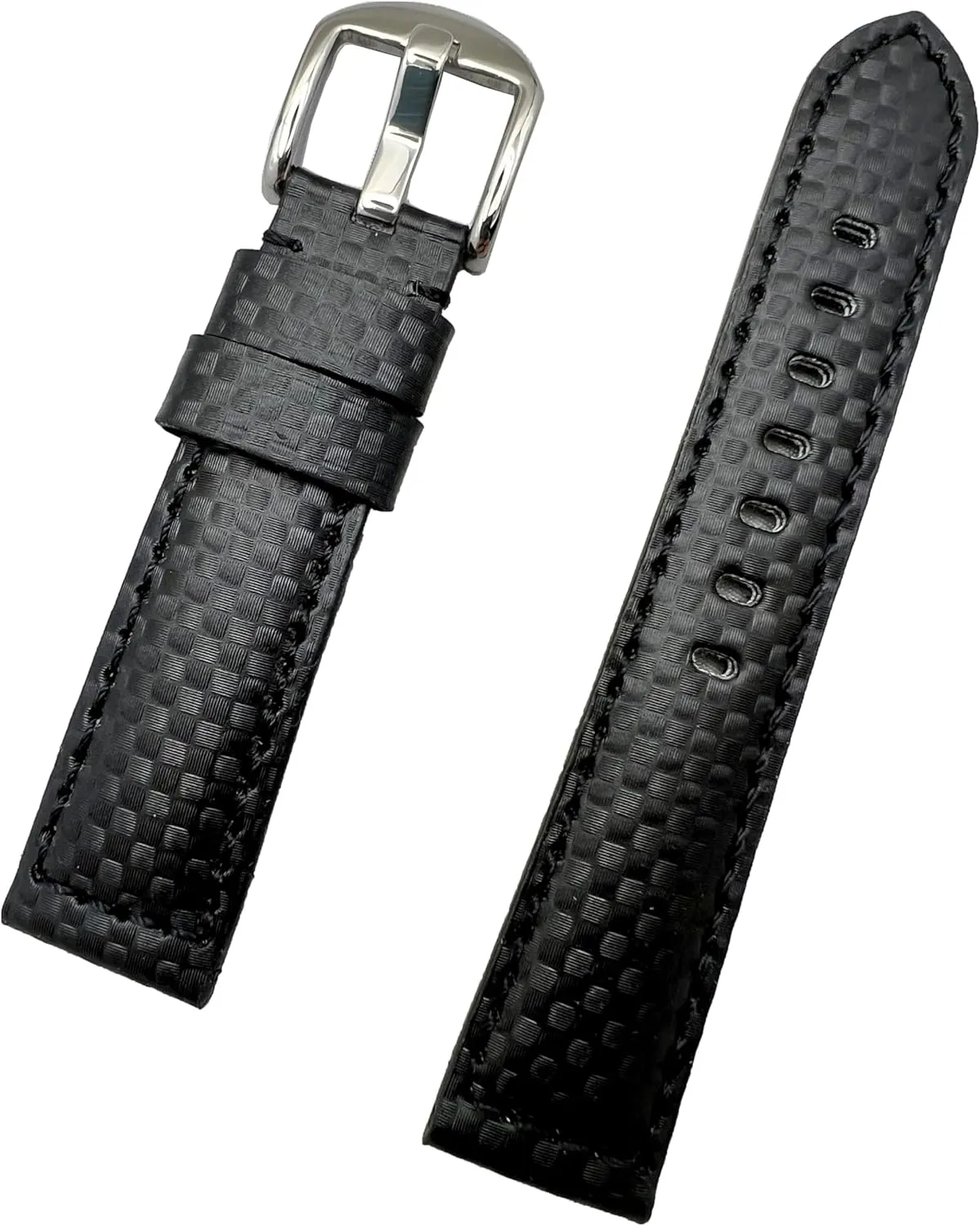 NewLife 20mm Black Carbon Fiber Leather Watchband | High Performance, Heavy Duty, Water Resistant Replacement Watchstrap that brings to Any Watch (Mens Standard Length)