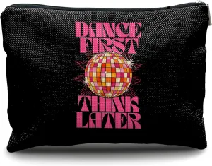 Nogrit Dancer Makeup Bag,Dance First Think Later Trendy Hot Pink Disco Ball Inspirational Makeup Travel Toiletry Bag,Dancing Gifts for Women,Gifts for Dance Lovers