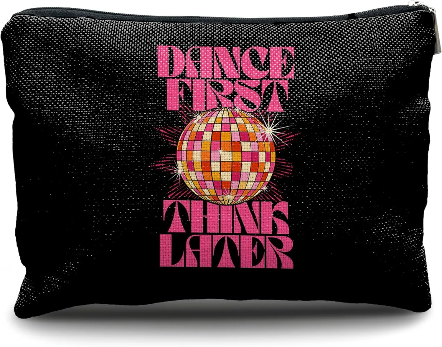 Nogrit Dancer Makeup Bag,Dance First Think Later Trendy Hot Pink Disco Ball Inspirational Makeup Travel Toiletry Bag,Dancing Gifts for Women,Gifts for Dance Lovers