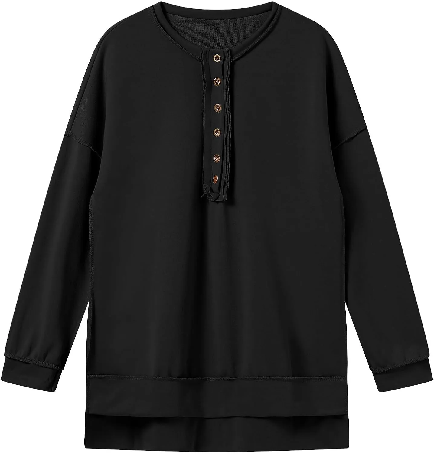 ODIZLI Womens Sweatshirts Trendy Oversized Fall Winter Sweatshirt Long Sleeve Crew Neck Button Casual Y2K Pullover Top