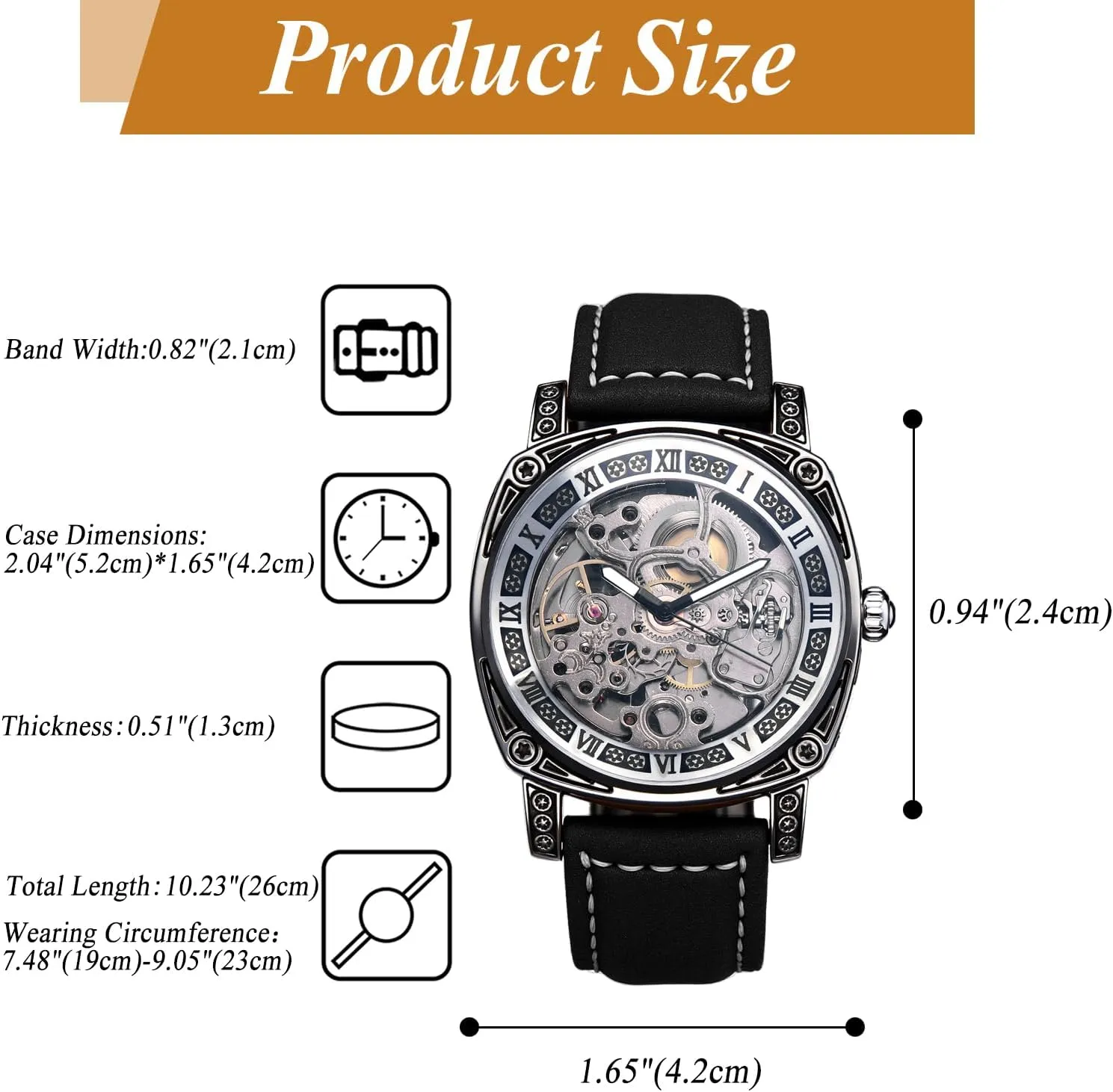 OIDEA Mens Mechanical Leather Strap Watches: Fashion Retro Big Dial Roman Numeral Automatic Mechanical Wrist Watches Business Work Dress Watch