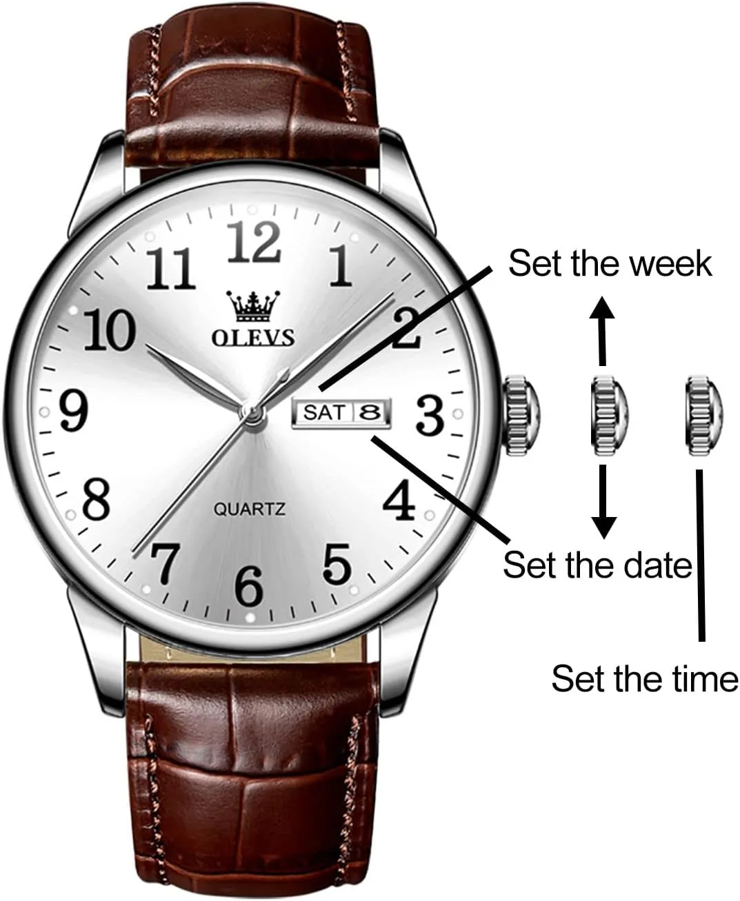 OLEVS Mens Watches, Casual Leather Watches for Men Easy to Read Quartz Number Watch with Date Waterproof Blue/Black/Silver Face Men's Wrist Watches