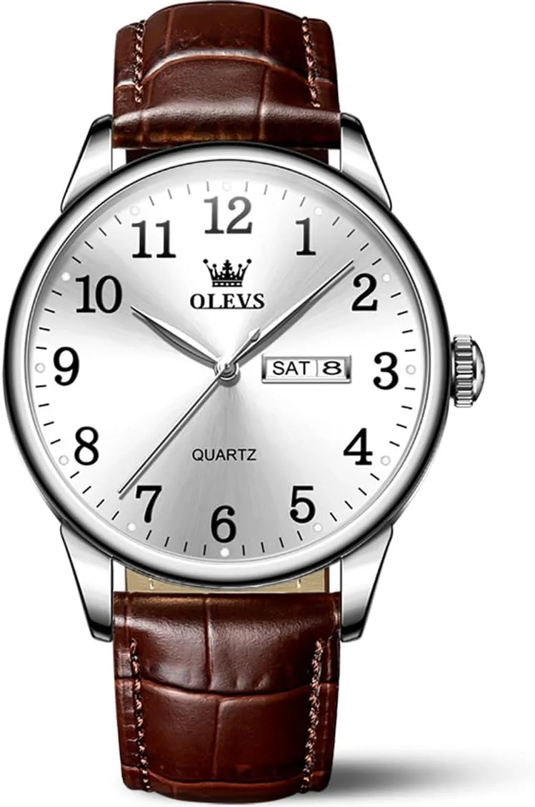 OLEVS Mens Watches, Casual Leather Watches for Men Easy to Read Quartz Number Watch with Date Waterproof Blue/Black/Silver Face Men's Wrist Watches