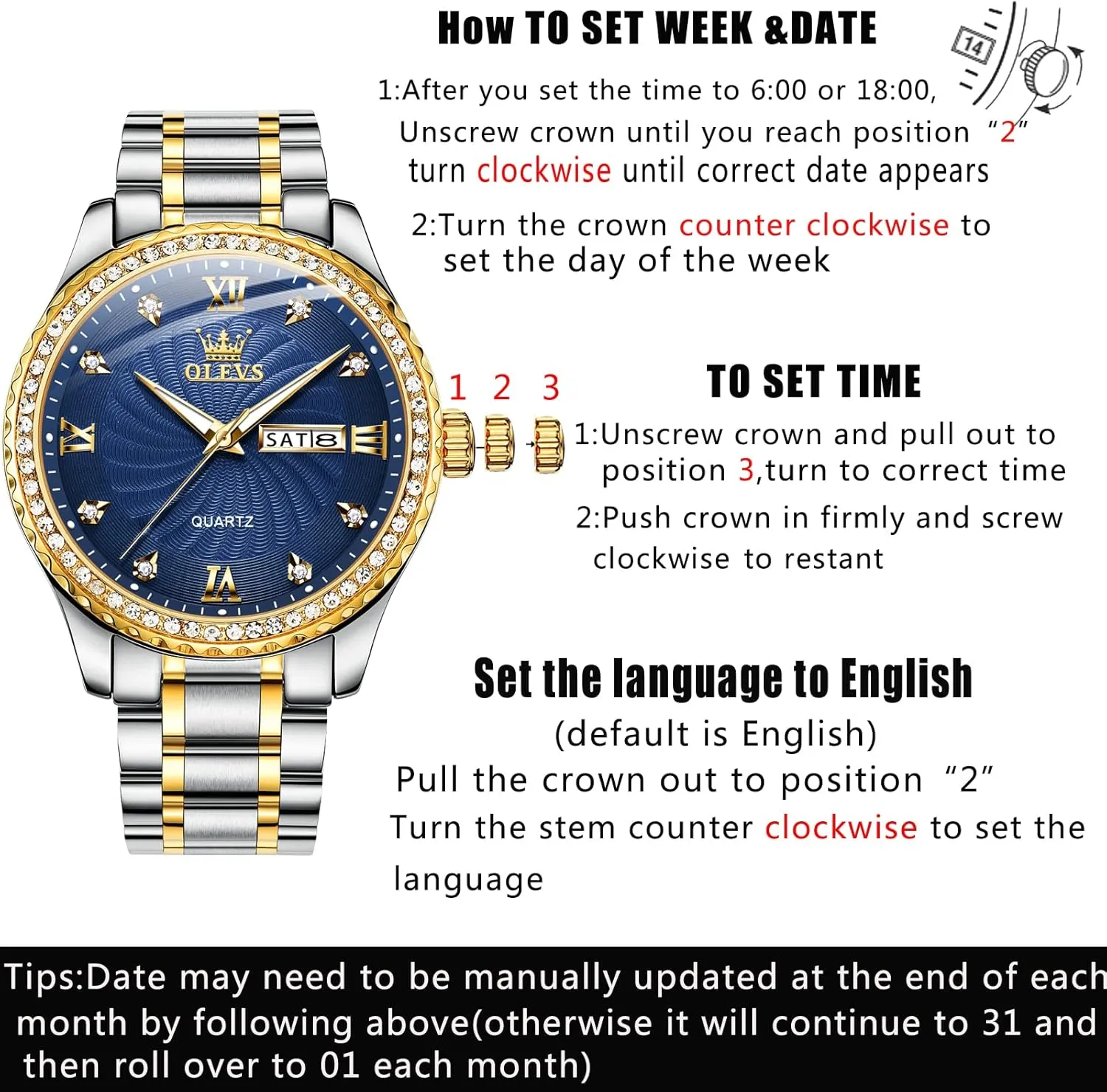 OLEVS Mens WatchesBig Dial Watches for MenDay Date Watches MenMens Waterproof WatchesMens Stainless Steel WatchesAnalog Quartz Men's WatchesRelojes para Hombre