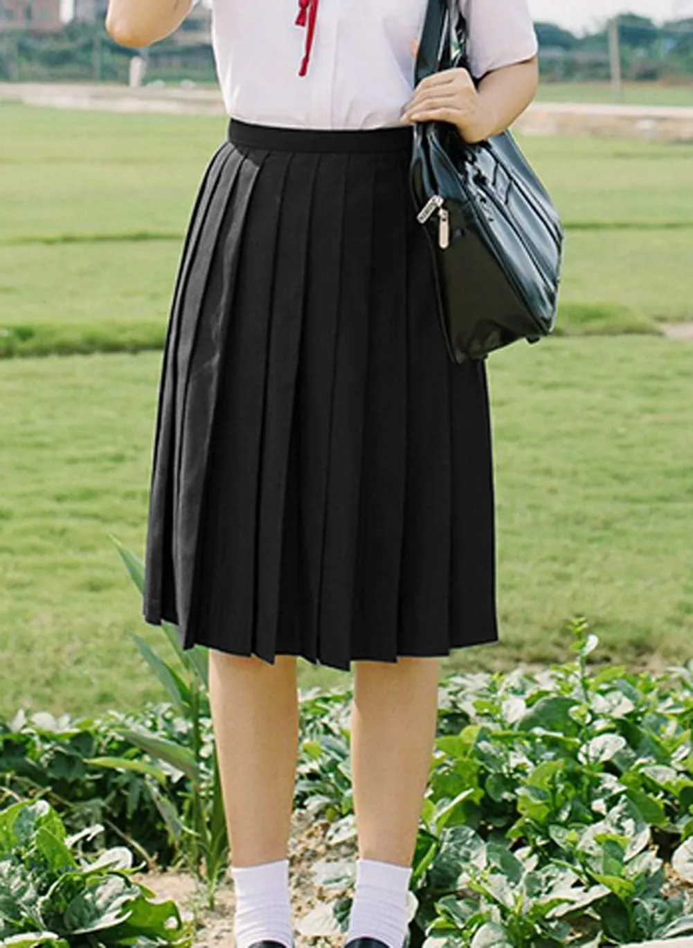 Only Faith Women/Girls JK Uniform Skirt Elastic Waist Classic Pleated Skirt