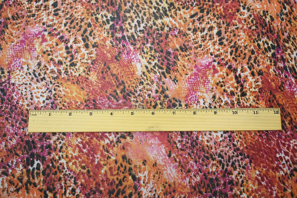 Orange-Red-Multi Reptile Printed Poly Chiffon Woven Fabric