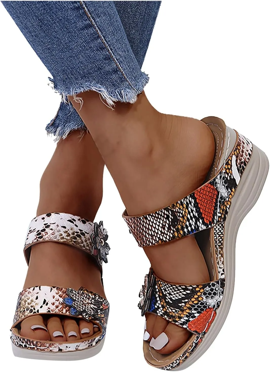 Orthopedic Sandals for Women Arch Support, Women Walking Slippers Leopard Anti-Slip Comfortable Sandals Flip Flops