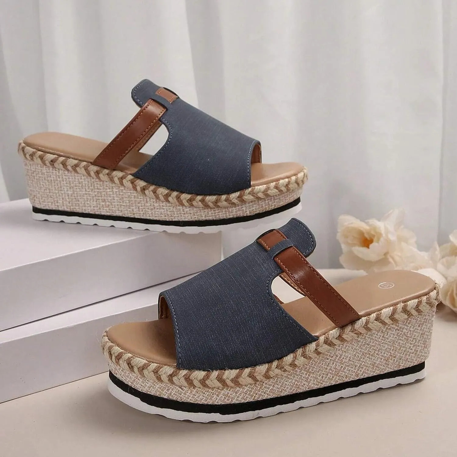 Orthopedic Sandals for Women, Platform Espadrilles Wedge Mid Heel Sandals Open Toe Summer Dressy Sandals Slip On Casual Summer Slide Shoes Women Dress Sexy Summer Comfort Party Shoes