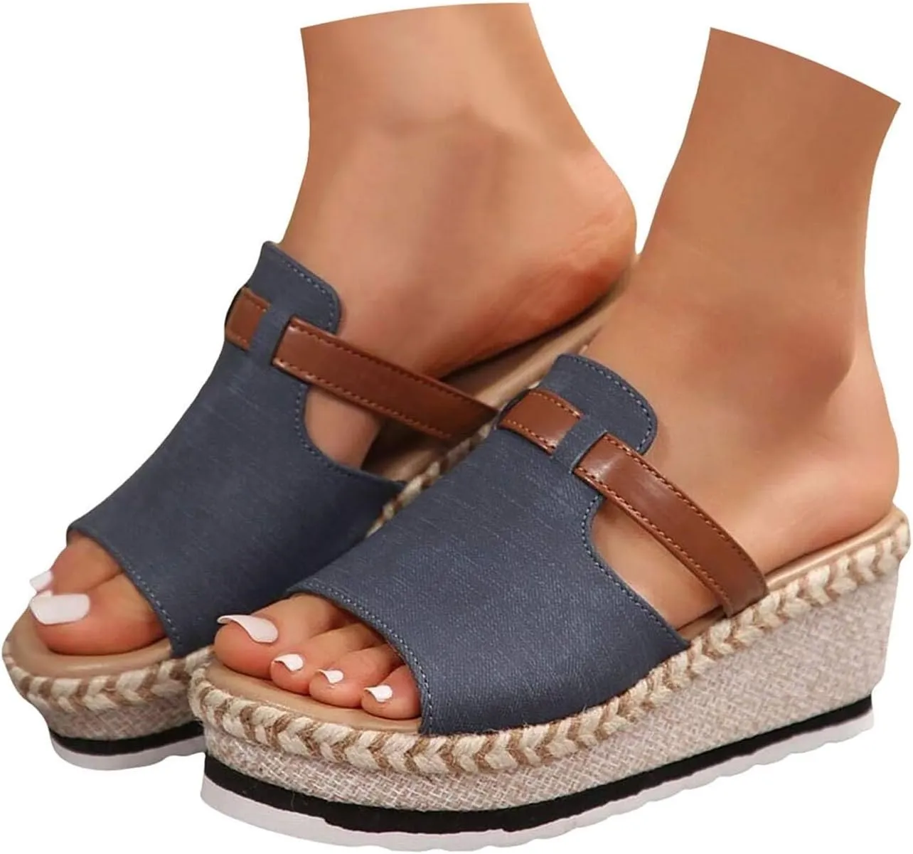 Orthopedic Sandals for Women, Platform Espadrilles Wedge Mid Heel Sandals Open Toe Summer Dressy Sandals Slip On Casual Summer Slide Shoes Women Dress Sexy Summer Comfort Party Shoes