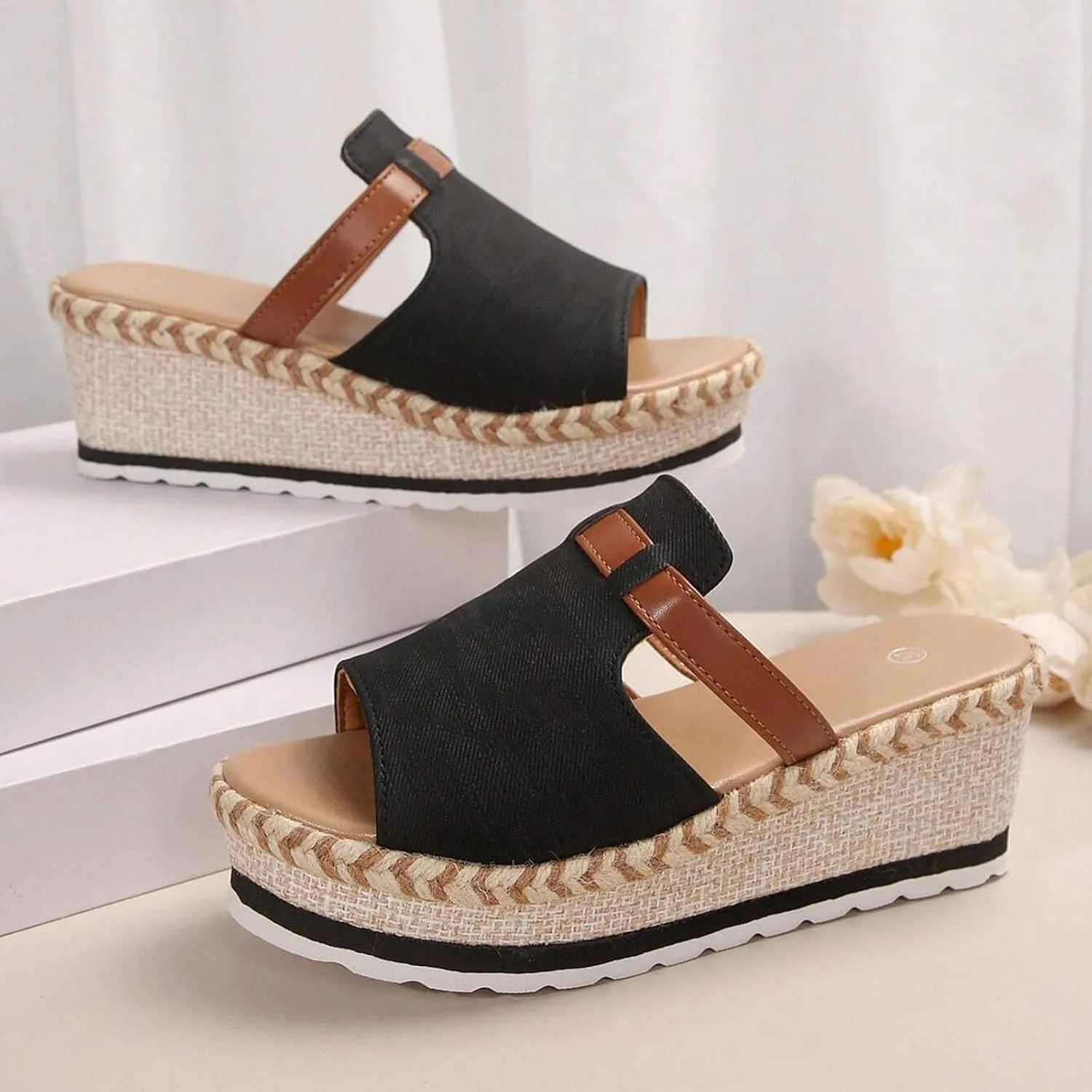 Orthopedic Sandals for Women, Platform Espadrilles Wedge Mid Heel Sandals Open Toe Summer Dressy Sandals Slip On Casual Summer Slide Shoes Women Dress Sexy Summer Comfort Party Shoes