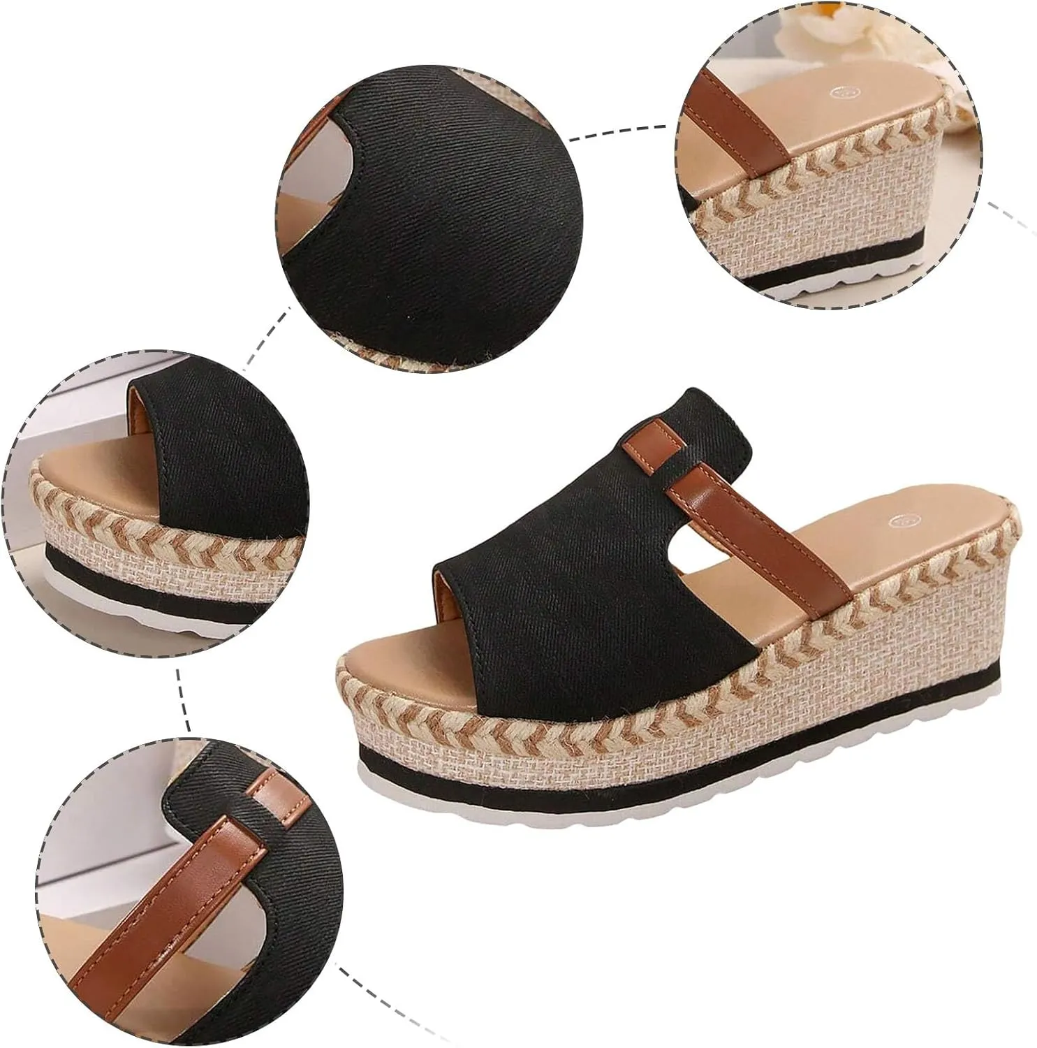 Orthopedic Sandals for Women, Platform Espadrilles Wedge Mid Heel Sandals Open Toe Summer Dressy Sandals Slip On Casual Summer Slide Shoes Women Dress Sexy Summer Comfort Party Shoes