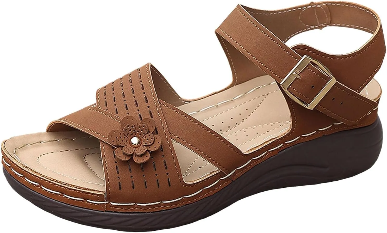 Orthopedic Wedge Sandals for Women Strappy Arch Support Flat Wedges Comfortable Dressy Arch Support Sandals Summer Walking Shoes