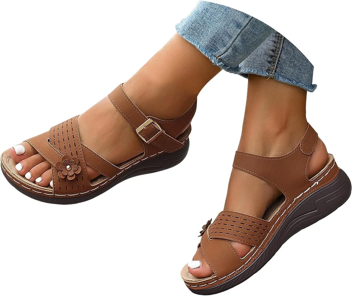 Orthopedic Wedge Sandals for Women Strappy Arch Support Flat Wedges Comfortable Dressy Arch Support Sandals Summer Walking Shoes