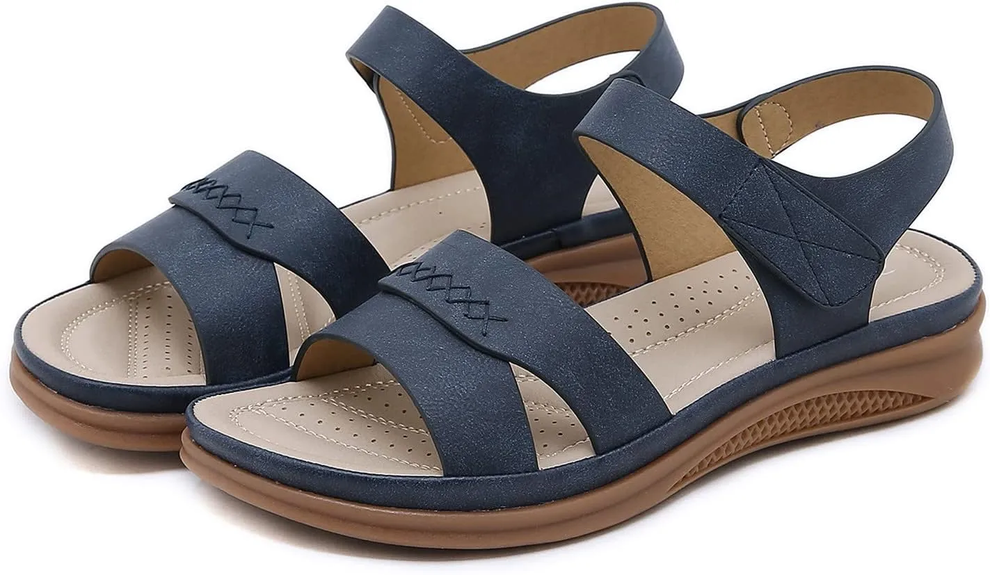 Orthopedic Wide Sandals for Women 2025, Strappy Arch Support Platform Wedge Sandals Walking Sandal for Summer Beach