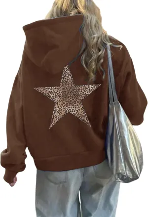 Oversized Hoodies for Women Graphic Leopard Graphic Sweatshirts Casual Y2K Long Sleeve Hooded Pullovers