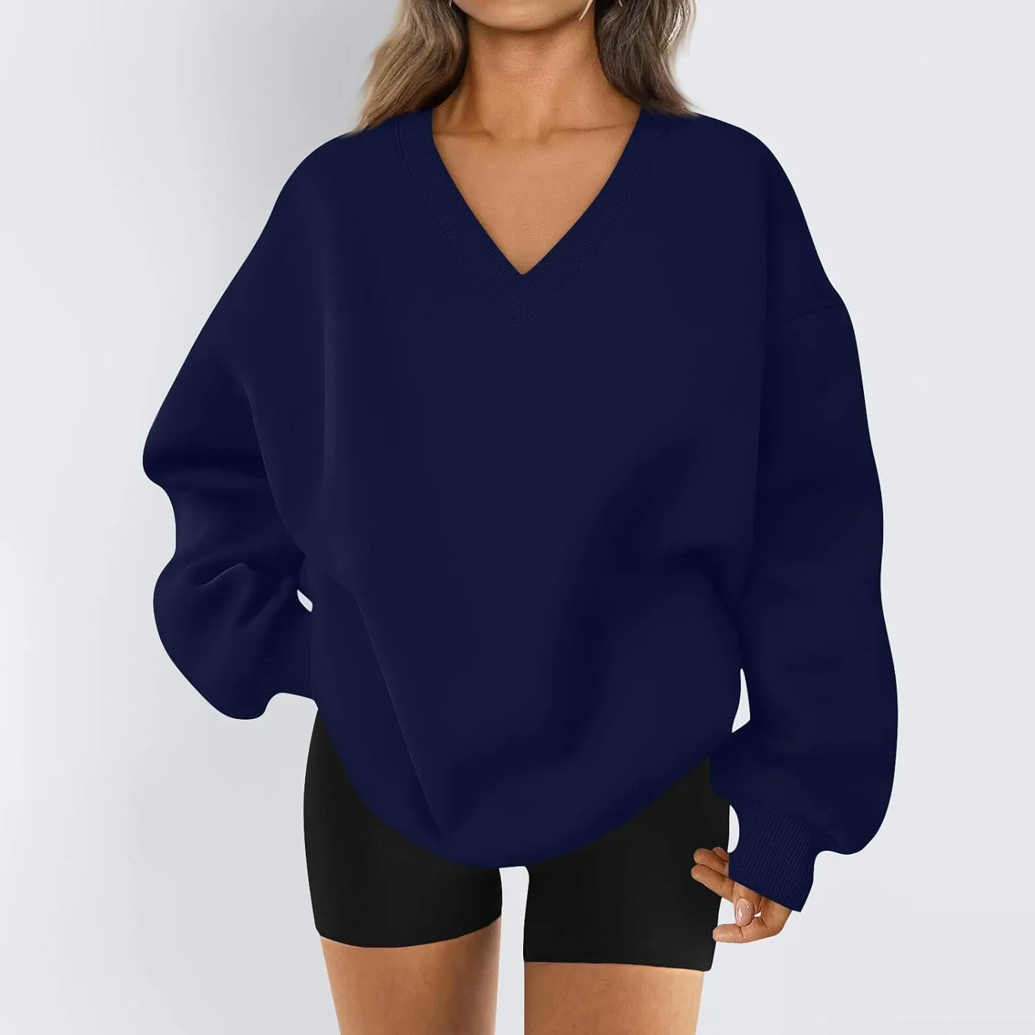 Oversized Sweatshirt For Women Plus Size Hoodies Trendy V Neck Long Sleeve Winter Clothes Drop Shoulder Pullover