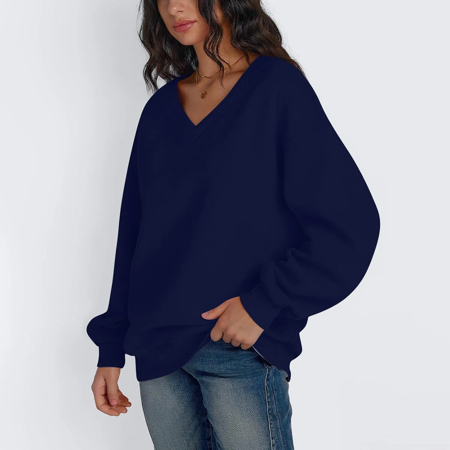 Oversized Sweatshirt For Women Plus Size Hoodies Trendy V Neck Long Sleeve Winter Clothes Drop Shoulder Pullover
