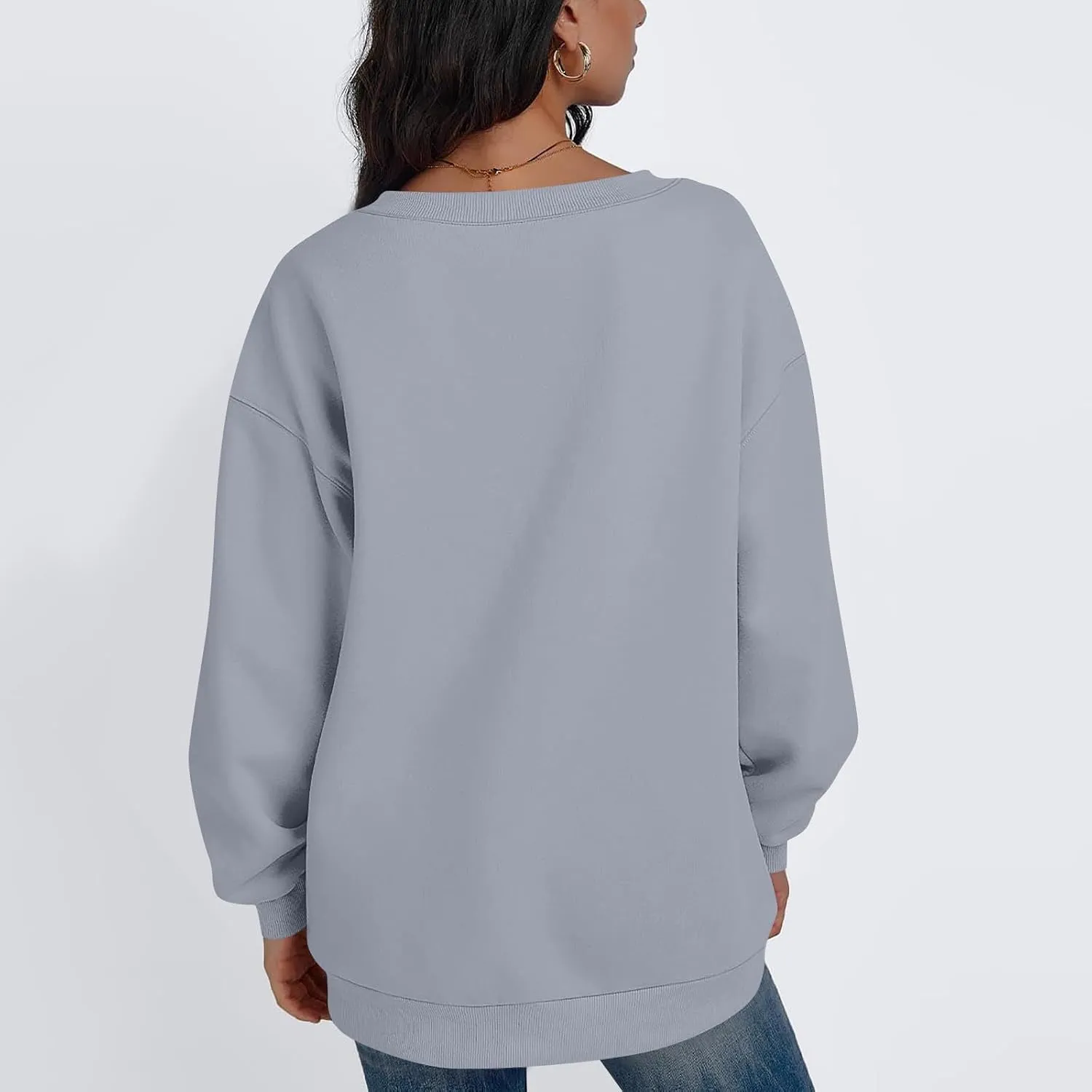 Oversized Sweatshirt For Women Plus Size V Neck Long Sleeve Drop Shoulder Pullover Hoodies Trendy Winter Clothes