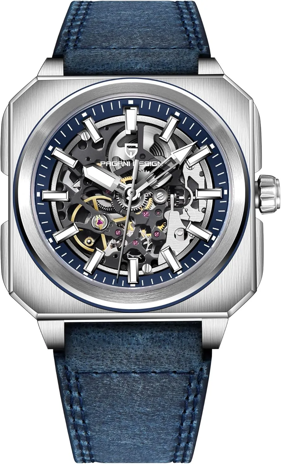 Pagani Design Luxury Men's Automatic Mechanical Watch Stainless Steel 50m Waterproof Sports Watch Sapphire Crystal Glass Leather Strap Tape Gift Watch