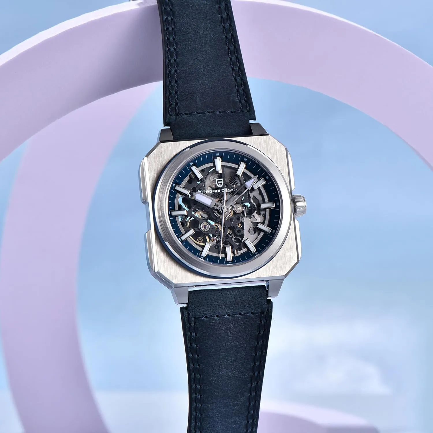 Pagani Design Luxury Men's Automatic Mechanical Watch Stainless Steel 50m Waterproof Sports Watch Sapphire Crystal Glass Leather Strap Tape Gift Watch