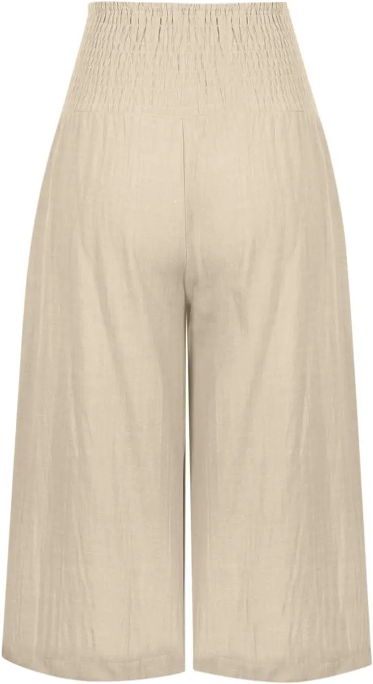 Palazzo Pants for Women Dressy Elastic High Waist Paperbag Pants Lightweight Flowy Casual Wide Leg Linen Pants