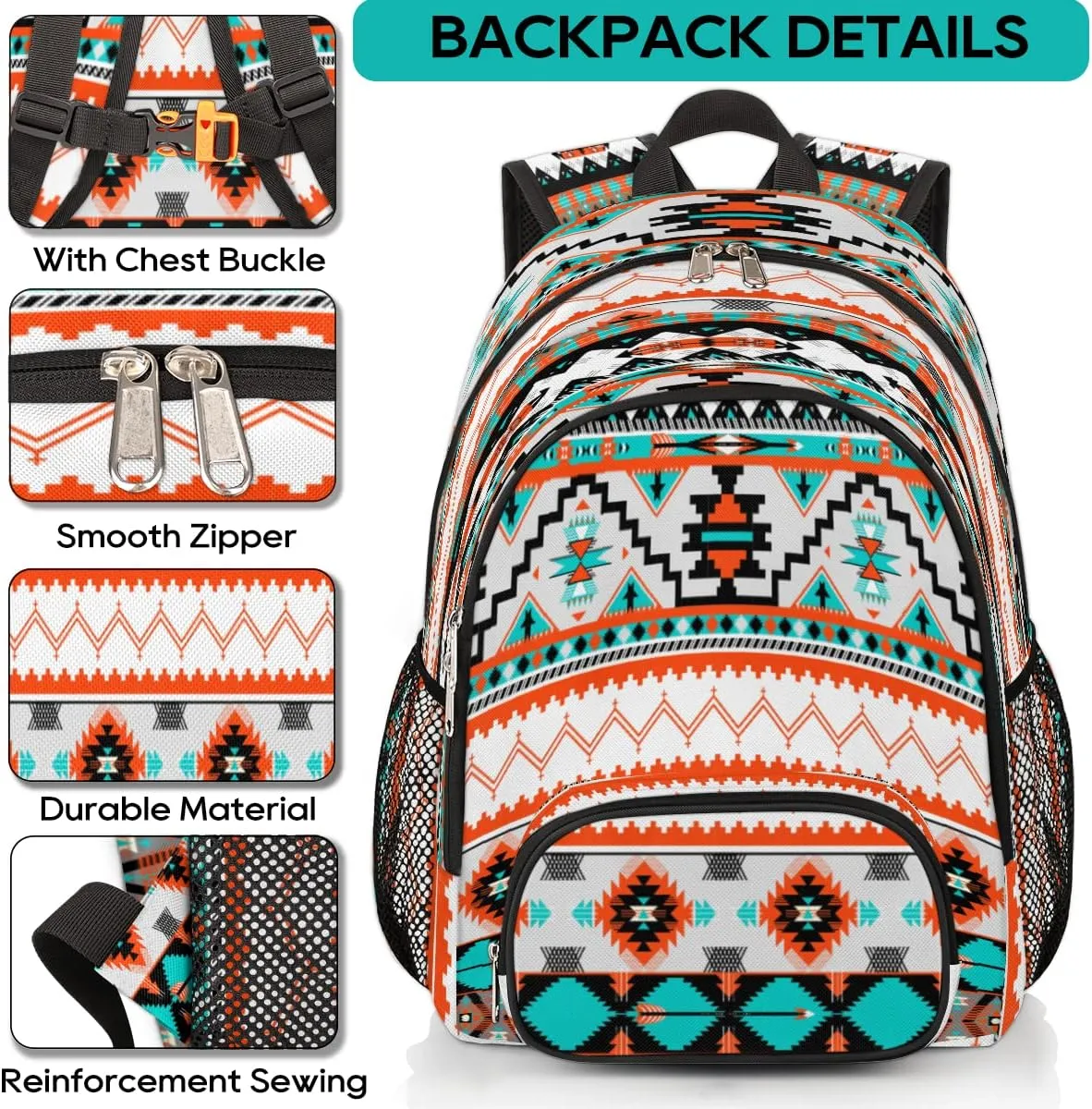 Pardick Aztec Print School Backpacks for Girls Boys Teens Students - Stylish College Schoolbag Book Bag - Water Resistant Travel Backpacks for Women Men