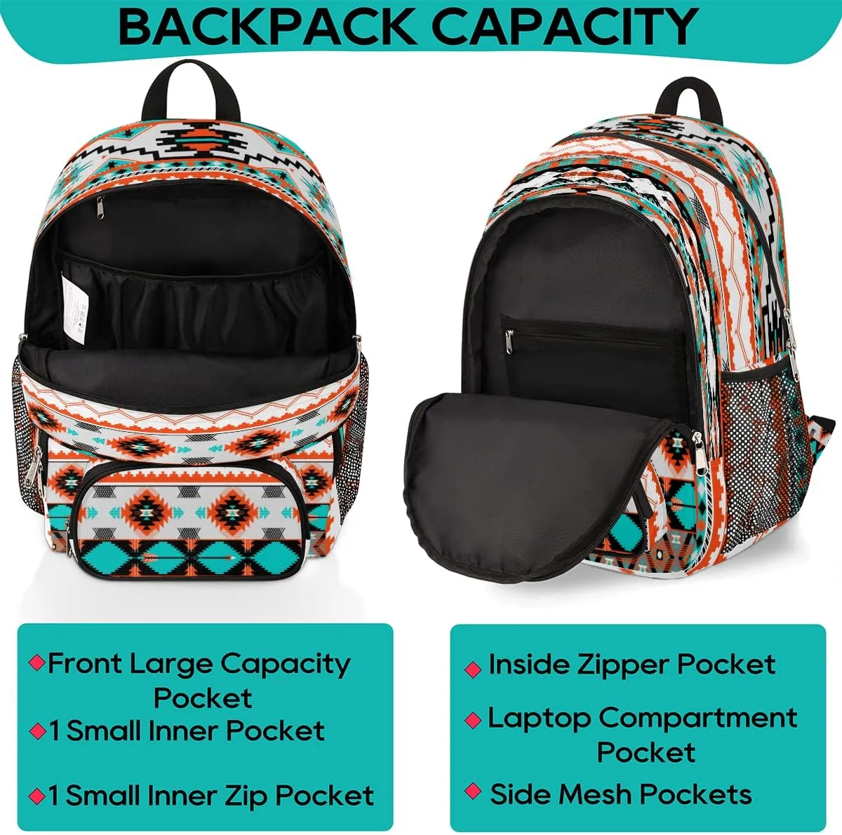 Pardick Aztec Print School Backpacks for Girls Boys Teens Students - Stylish College Schoolbag Book Bag - Water Resistant Travel Backpacks for Women Men