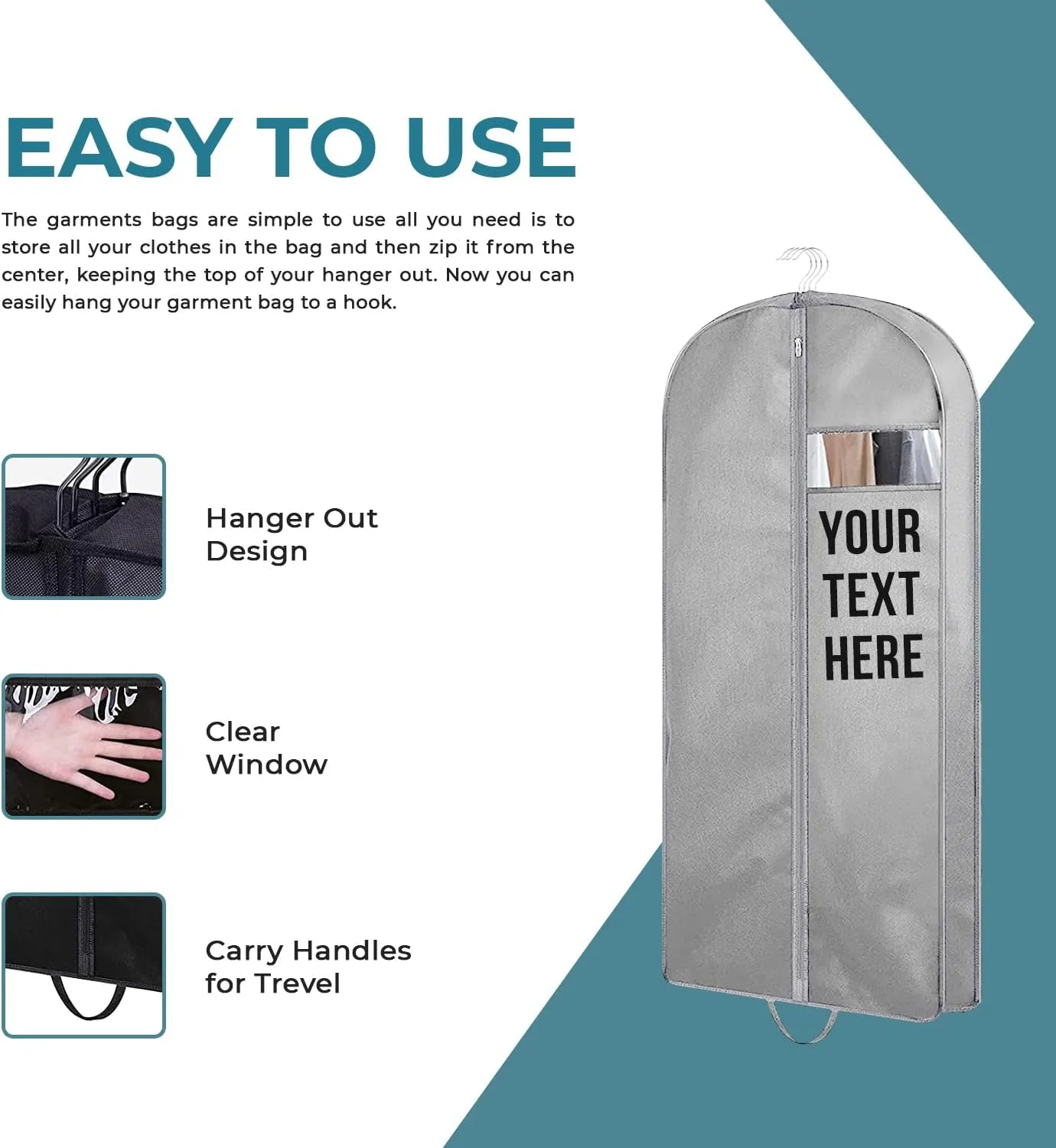 Personalized Passion Garment Bags for Men & Women - Perfect Sized 43 Suit Cover for Travel and Storage - Custom Name Gusseted Travel Garment Hanging Bag for Suit Coat, Dresses, Shirts, Jackets