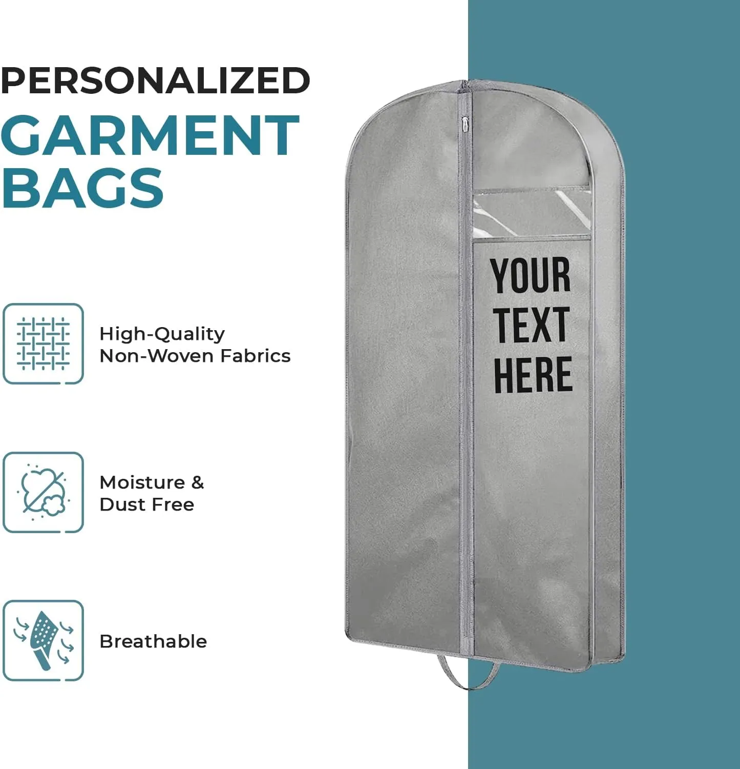 Personalized Passion Garment Bags for Men & Women - Perfect Sized 43 Suit Cover for Travel and Storage - Custom Name Gusseted Travel Garment Hanging Bag for Suit Coat, Dresses, Shirts, Jackets