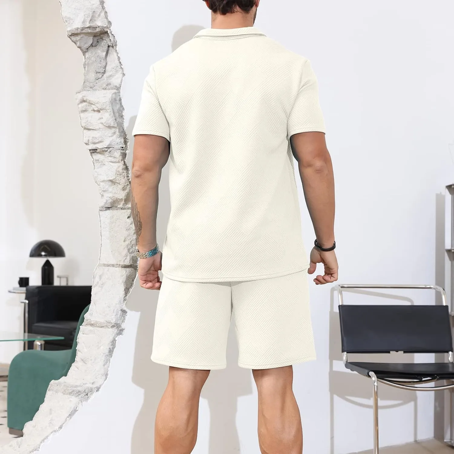 PICKLION Mens 2 Piece Zip Tracksuit Polo Shirt and Shorts Sets Short Sleeve Summer Casual Outfit